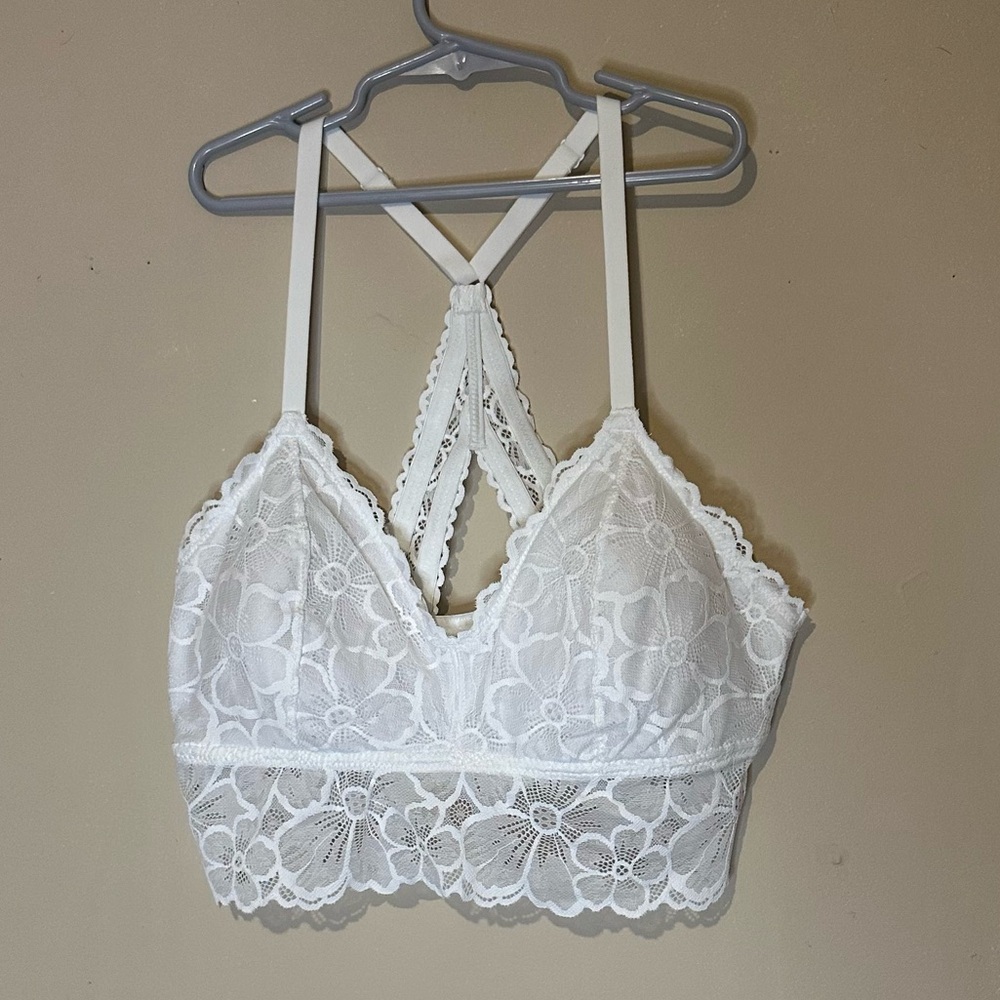 True & Co. White Lace Bralette with Racerback Straps